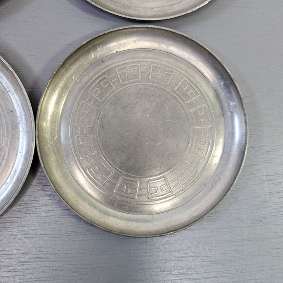 Set Of 4 Vintage Pewter Coasters With Greek Key Design - Picture 4 of 7